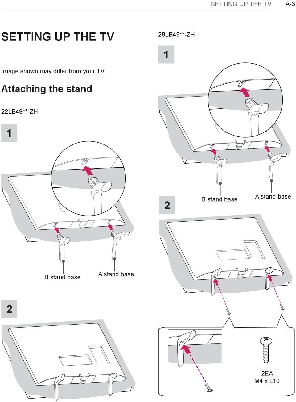 TV. Attaching the stand 22LB49**-ZH 1 2 B stand