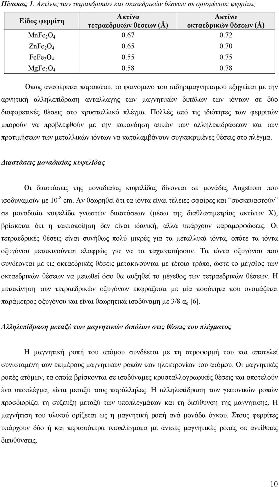 78 Όπως αναφέρεται παρακάτω, το φαινόμενο του σιδηριμαγνητισμού εξηγείται με την αρνητική αλληλεπίδραση ανταλλαγής των μαγνητικών διπόλων των ιόντων σε δύο διαφορετικές θέσεις στο κρυσταλλικό πλέγμα.