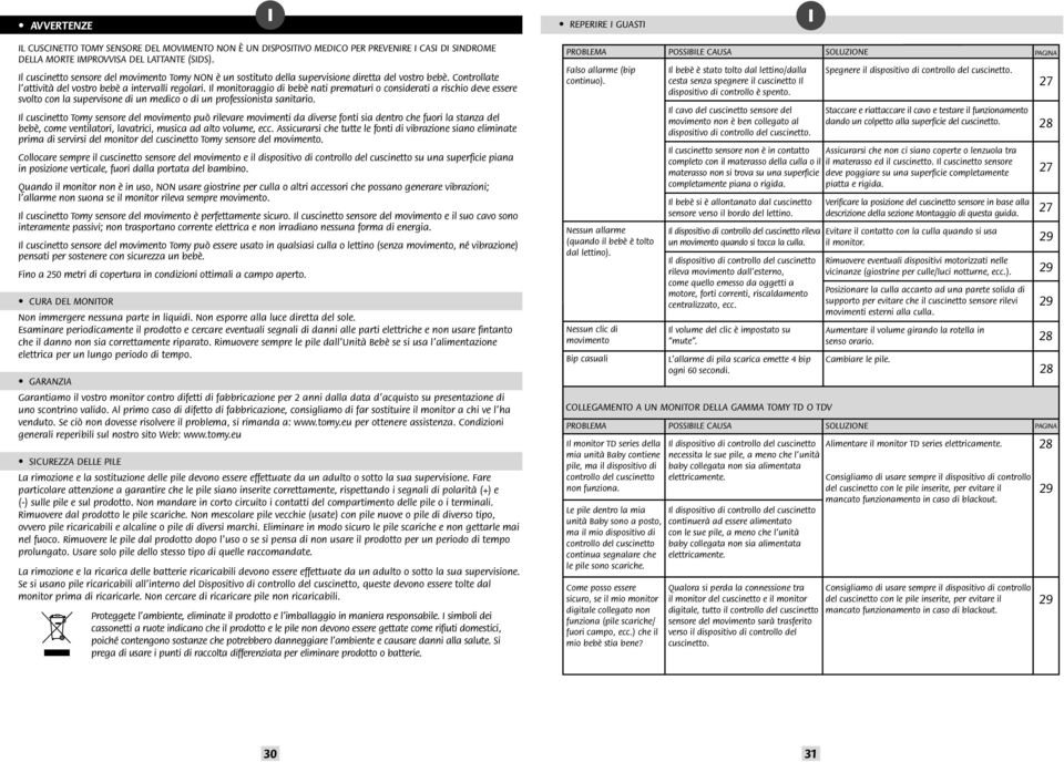 deve essere svolto con la supervisone di un medico o di un professionista sanitario Il cuscinetto Tomy sensore del movimento pu rilevare movimenti da diverse fonti sia dentro che fuori la stanza del