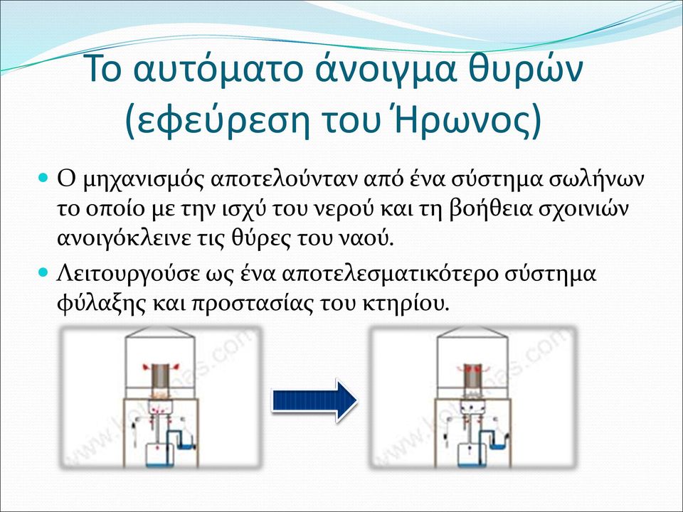 νερού και τη βοήθεια σχοινιών ανοιγόκλεινε τις θύρες του ναού.