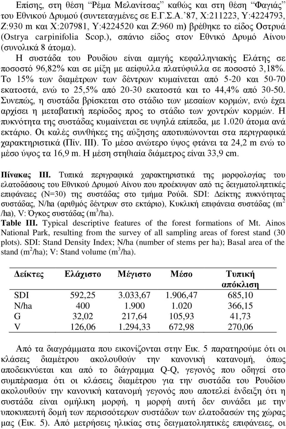 Η συστάδα του Ρουδίου είναι αμιγής κεφαλληνιακής Ελάτης σε ποσοστό 96,82% και σε μίξη με αείφυλλα πλατύφυλλα σε ποσοστό 3,18%.