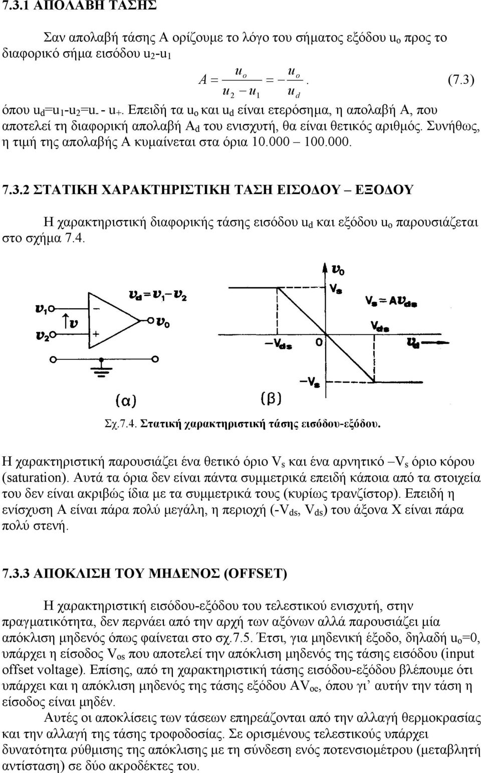 ΣΤΑΤΙΚΗ ΧΑΡΑΚΤΗΡΙΣΤΙΚΗ ΤΑΣΗ ΕΙΣΟ ΟΥ ΕΞΟ ΟΥ Η χαρακτηριστική διαφορικής τάσης εισόδου d και εξόδου παρουσιάζεται στο σχήµα 7.4. Σχ.7.4. Στατική χαρακτηριστική τάσης εισόδου-εξόδου.