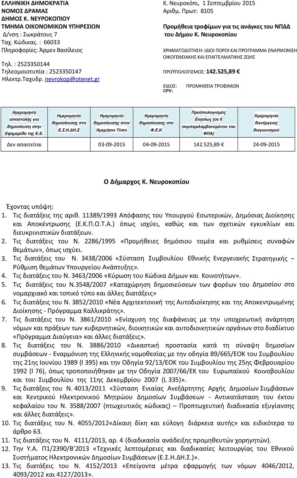 : 66033 Πληροφορίες: Άρμεν Βασίλειος ΧΡΗΜΑΤΟΔΟΤΗΣΗ: ΙΔΙΟΙ ΠΟΡΟΙ ΚΑΙ ΠΡΟΓΡΑΜΜΑ ΕΝΑΡΜΟΝΙΣΗ ΟΙΚΟΓΕΝΕΙΑΚΗΣ ΚΑΙ ΕΠΑΓΓΕΛΜΑΤΙΚΗΣ ΖΩΗΣ Τηλ. : 2523350144 Τηλεομοιοτυπία : 2523350147 ΠΡΟΫΠΟΛΟΓΙΣΜΟΣ: 142.