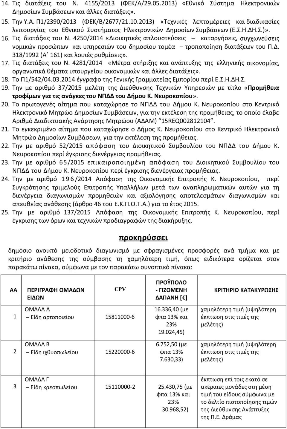 4250/2014 «Διοικητικές απλουστεύσεις καταργήσεις, συγχωνεύσεις νομικών προσώπων και υπηρεσιών του δημοσίου τομέα τροποποίηση διατάξεων του Π.Δ. 318/1992 (Α 161) και λοιπές ρυθμίσεις». 17.