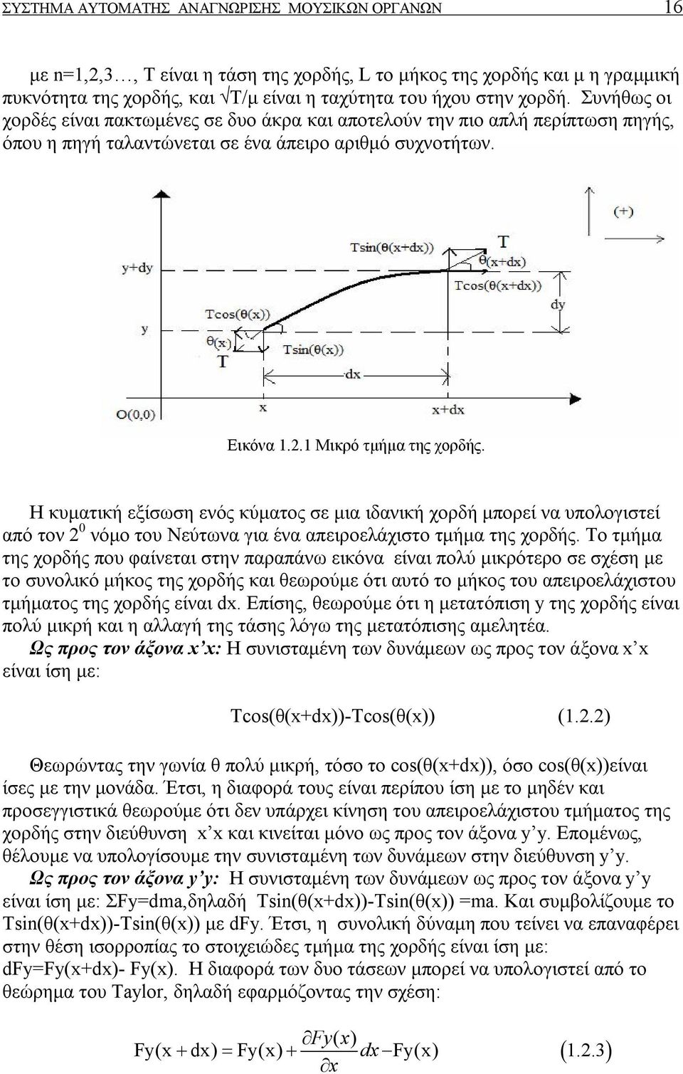 Η κυματική εξίσωση ενός κύματος σε μια ιδανική χορδή μπορεί να υπολογιστεί από τον 2 0 νόμο του Νεύτωνα για ένα απειροελάχιστο τμήμα της χορδής.