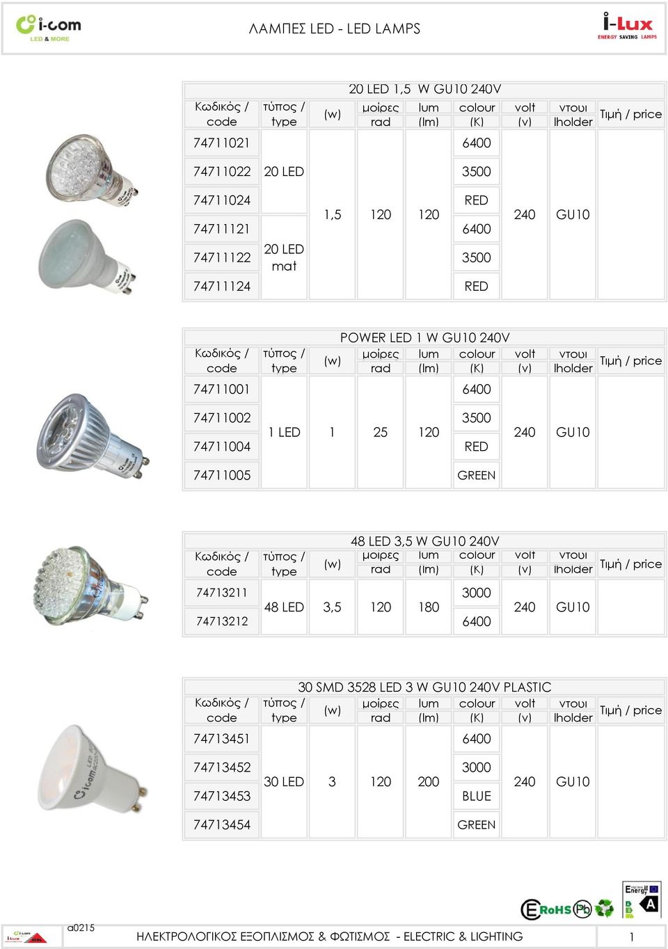 GU10 74711005 GREEN 48 LED 3,5 W GU10 V 74713211 48 LED 3,5 0 180 747132 GU10 74713451