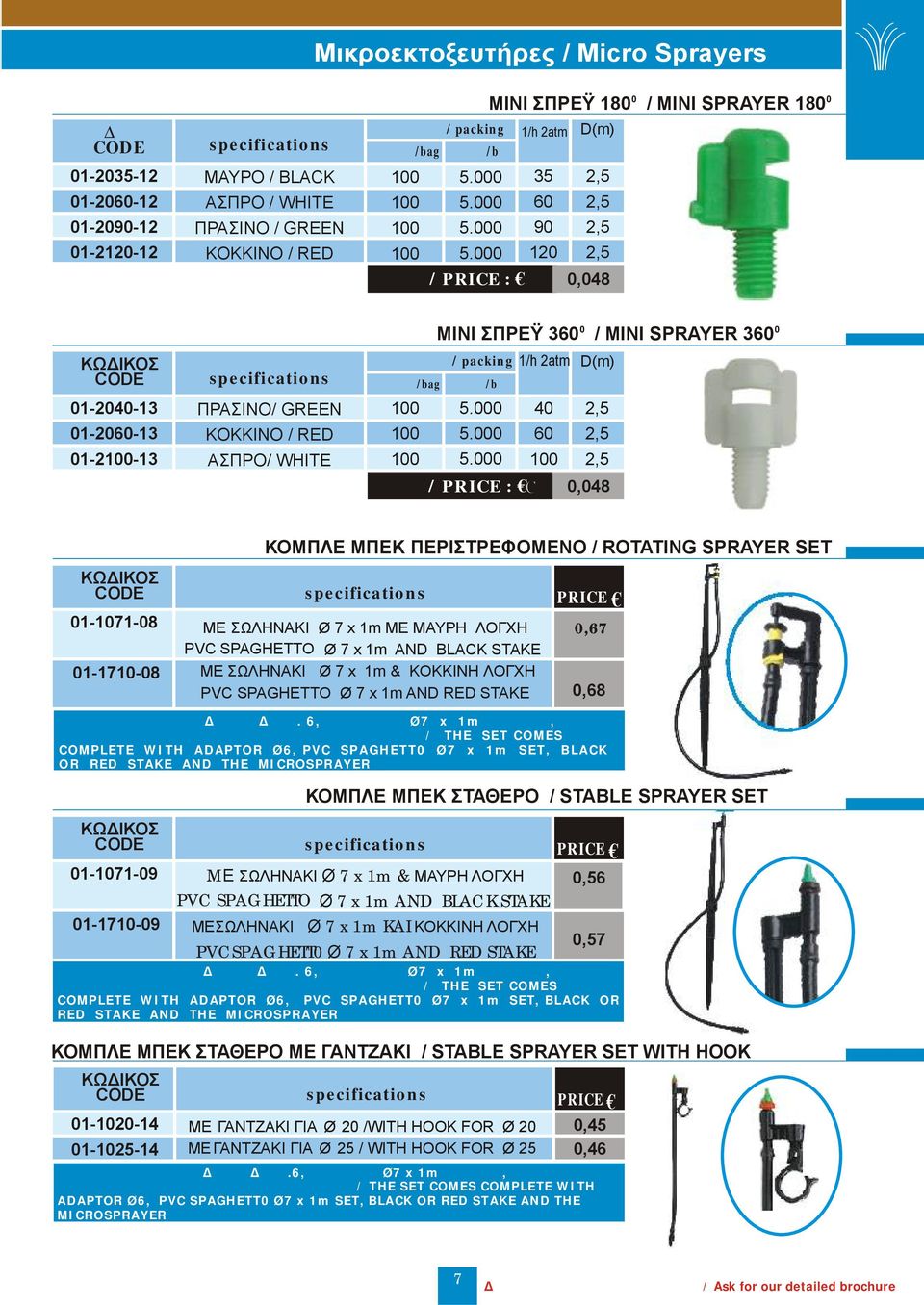 : 0,08 01-1071-08 01-1710-08 ΚΟΜΠΛΕ ΜΠΕΚ ΠΕΡΙΣΤΡΕΦΟΜΕΝΟ / ROTATING SPRAYER SET ΜΕ ΣΩΛΗΝΑΚΙ 7 x 1m ME MAYPH ΛΟΓΧΗ PVC SPAGHETTO 7 x 1m AND BLACK STAKE ME ΣΩΛΗΝΑΚΙ 7 x 1m & KOKKINH ΛΟΓΧΗ PVC SPAGHETTO