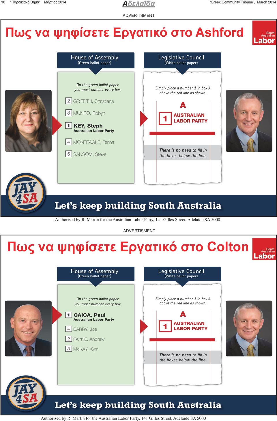 2 GRIFFITH, Christiana 3 MUNRO, Robyn 1 KEY, Steph Australian Labor Party 4 MONTEAGLE, Terina 5 SANSOM, Steve Simply place a number 1 in box A above the red line as shown.