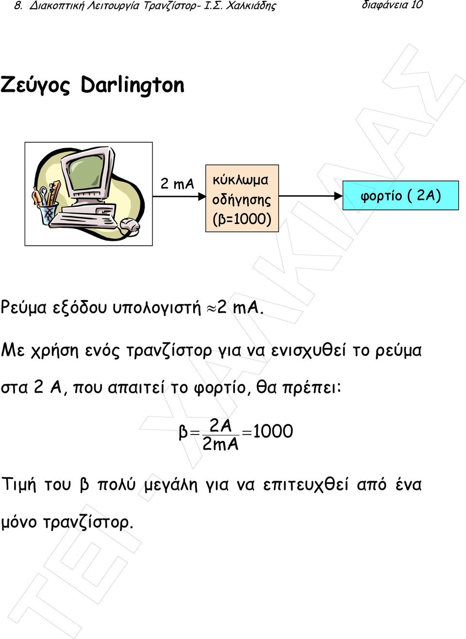 Με χρήση ενός τρανζίστορ για να ενισχυθεί το ρεύµα στα 2 Α, που απαιτεί το φορτίο,