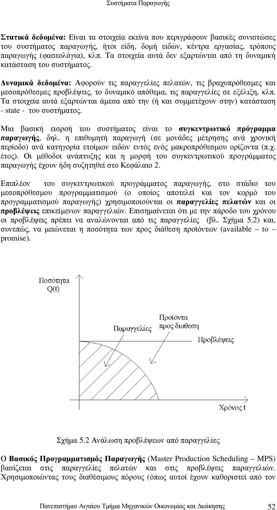 υναµικά δεδοµένα: Αφορούν τις παραγγελίες πελατών, τις βραχυπρόθεσµες και µεσοπρόθεσµες προβλέψεις, το δυναµικό απόθεµα, τις παραγγελίες σε εξέλιξη, κλπ.