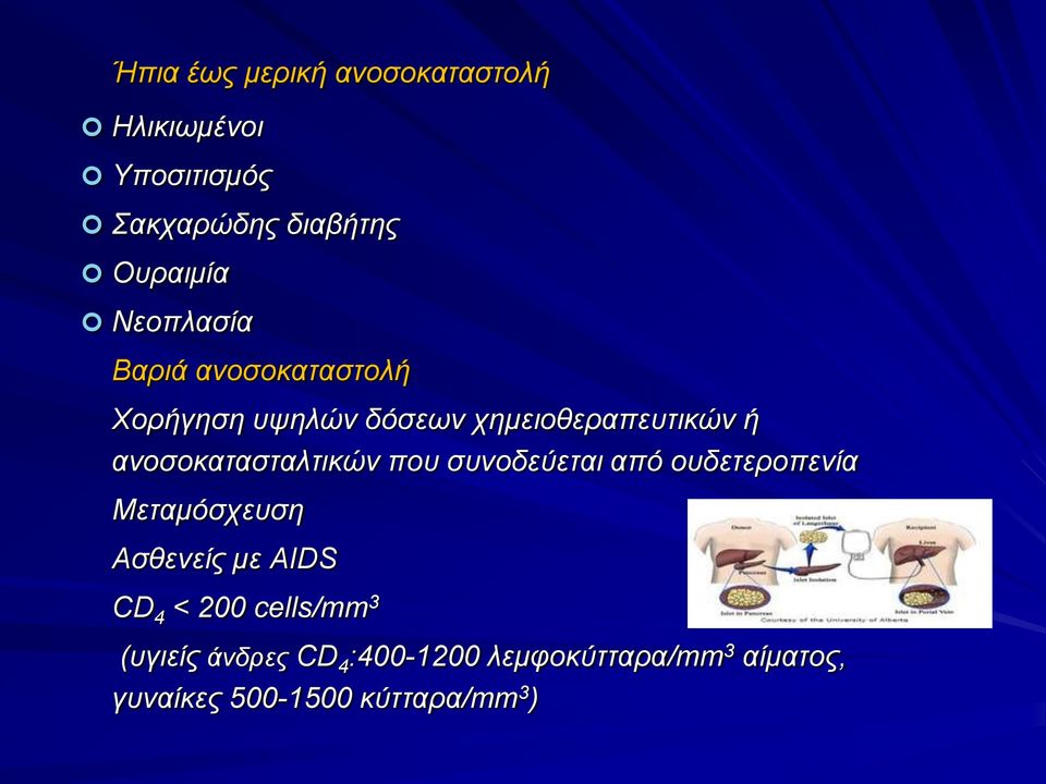 ανοσοκατασταλτικών που συνοδεύεται από ουδετεροπενία Μεταμόσχευση Ασθενείς με AIDS CD 4