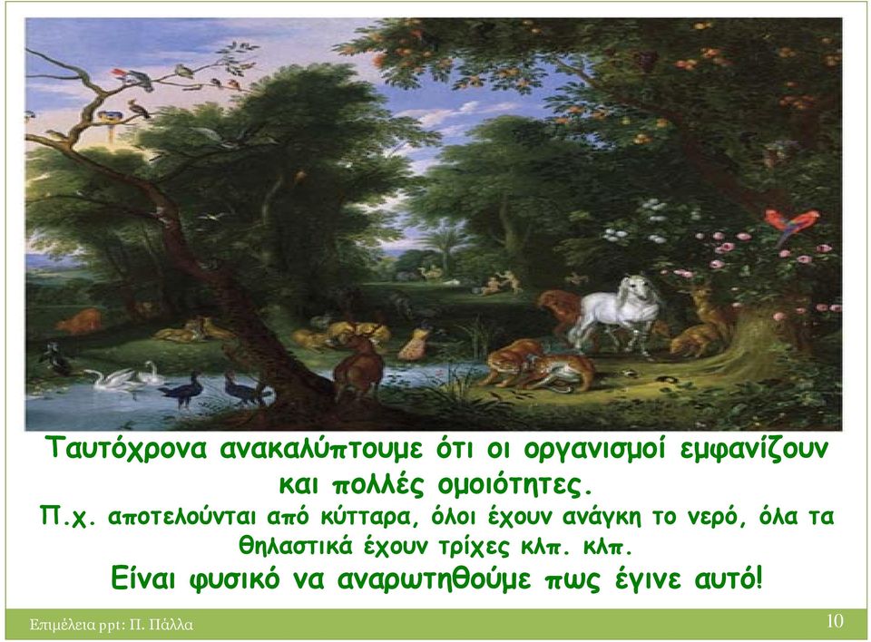 αποτελούνται από κύτταρα, όλοι έχουν ανάγκη το νερό, όλα τα