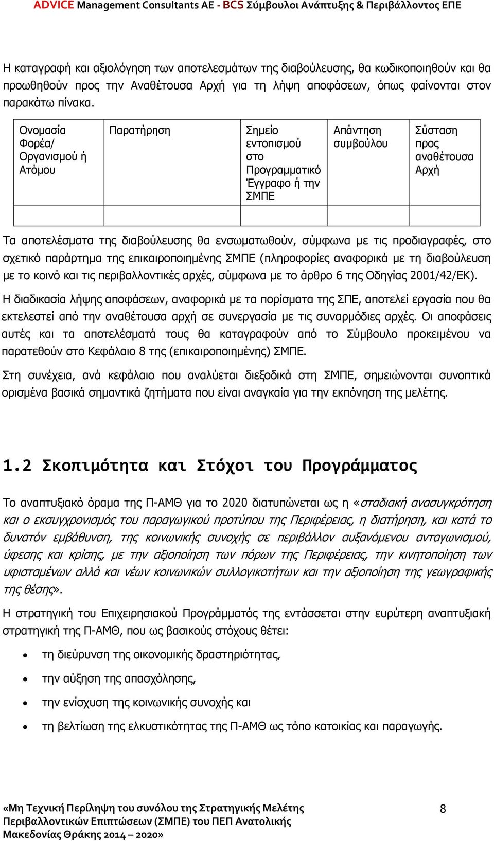 σύμφωνα με τις προδιαγραφές, στο σχετικό παράρτημα της επικαιροποιημένης ΣΜΠΕ (πληροφορίες αναφορικά με τη διαβούλευση με το κοινό και τις περιβαλλοντικές αρχές, σύμφωνα με το άρθρο 6 της Οδηγίας