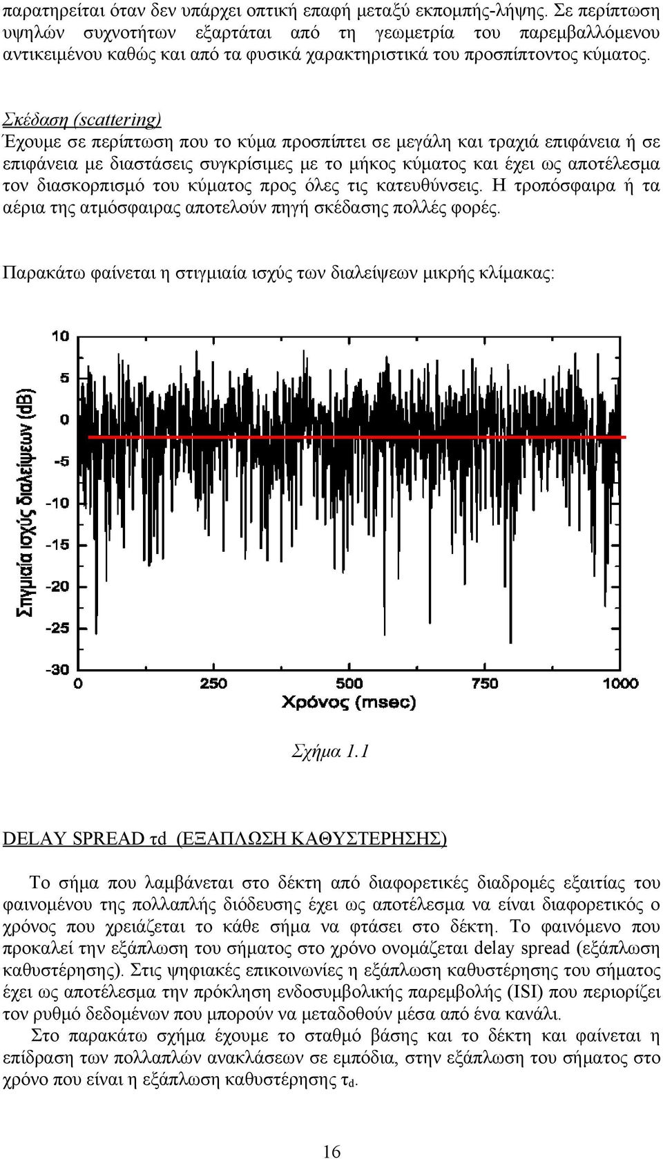 Σκέδαση (scattering) Έχουμε σε περίπτωση που το κύμα προσπίπτει σε μεγάλη και τραχιά επιφάνεια ή σε επιφάνεια με διαστάσεις συγκρίσιμες με το μήκος κύματος και έχει ως αποτέλεσμα τον διασκορπισμό του