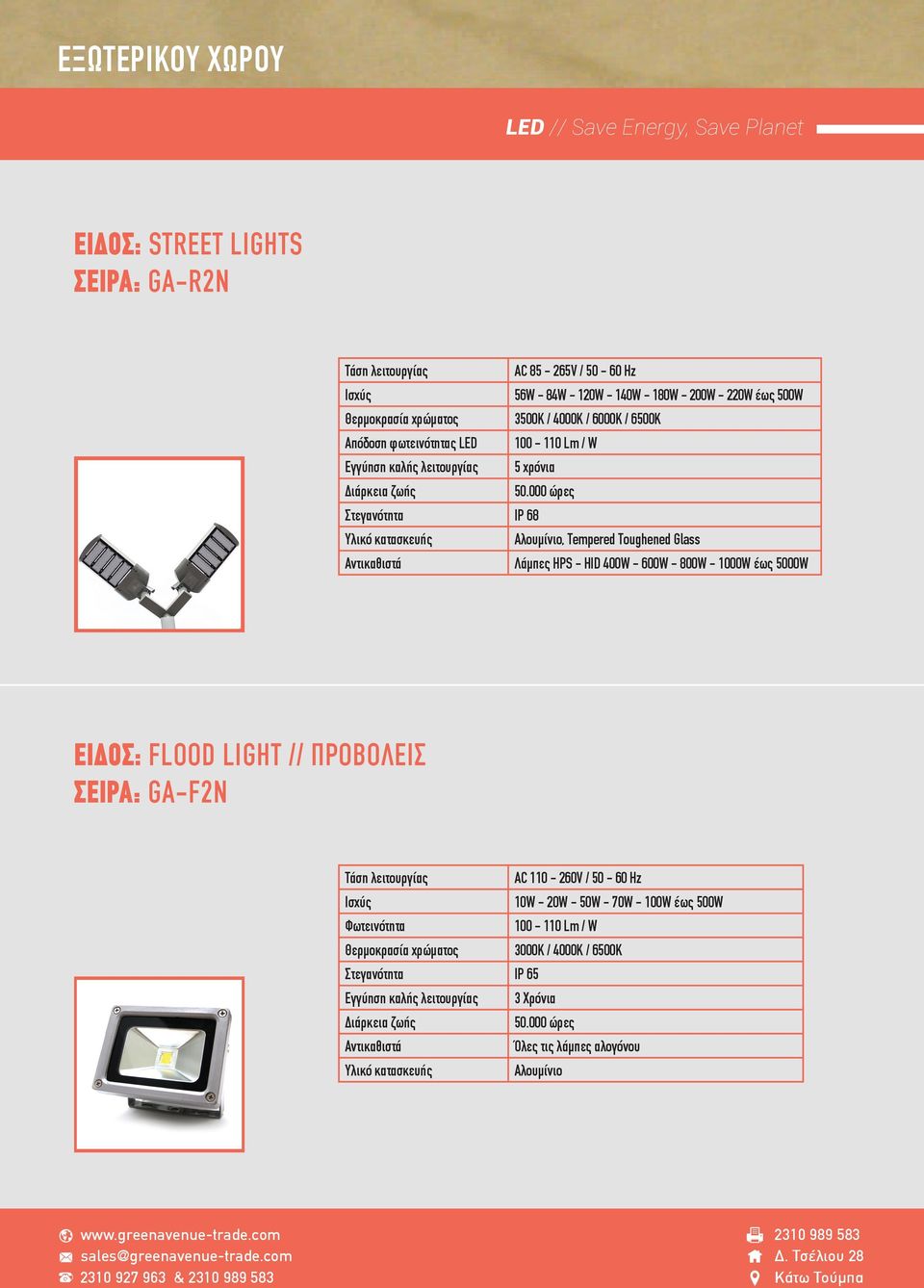 Τempered Τoughened Glass Λάμπες HPS - HID 400W - 600W - 800W - 1000W έως 5000W ΕΙΔΟΣ: FLΟΟD LIGHT // ΠΡΟΒΟΛΕΙΣ ΣΕΙΡΑ: GA-F2N AC 110-260V / 50-60