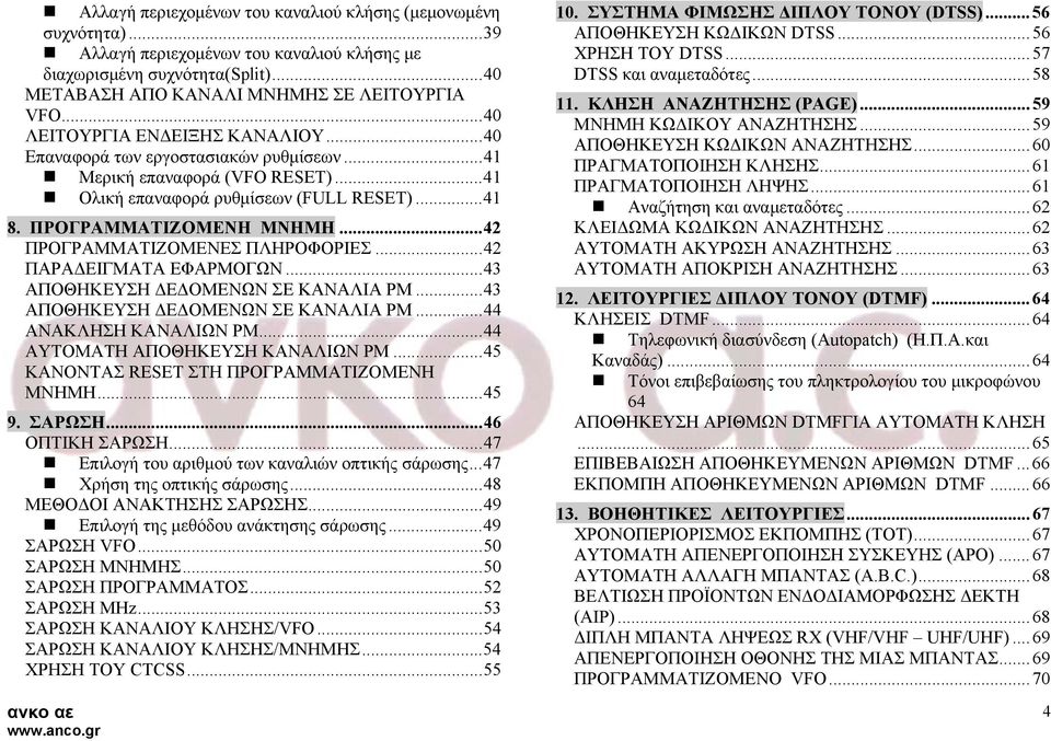 ..42 ΠΡΟΓΡΑΜΜΑΤΙΖΟΜΕΝΕΣ ΠΛΗΡΟΦΟΡΙΕΣ...42 ΠΑΡΑ ΕΙΓΜΑΤΑ ΕΦΑΡΜΟΓΩΝ...43 ΑΠΟΘΗΚΕΥΣΗ Ε ΟΜΕΝΩΝ ΣΕ ΚΑΝΑΛΙΑ ΡΜ...43 ΑΠΟΘΗΚΕΥΣΗ Ε ΟΜΕΝΩΝ ΣΕ ΚΑΝΑΛΙΑ ΡΜ...44 ΑΝΑΚΛΗΣΗ ΚΑΝΑΛΙΩΝ ΡΜ.