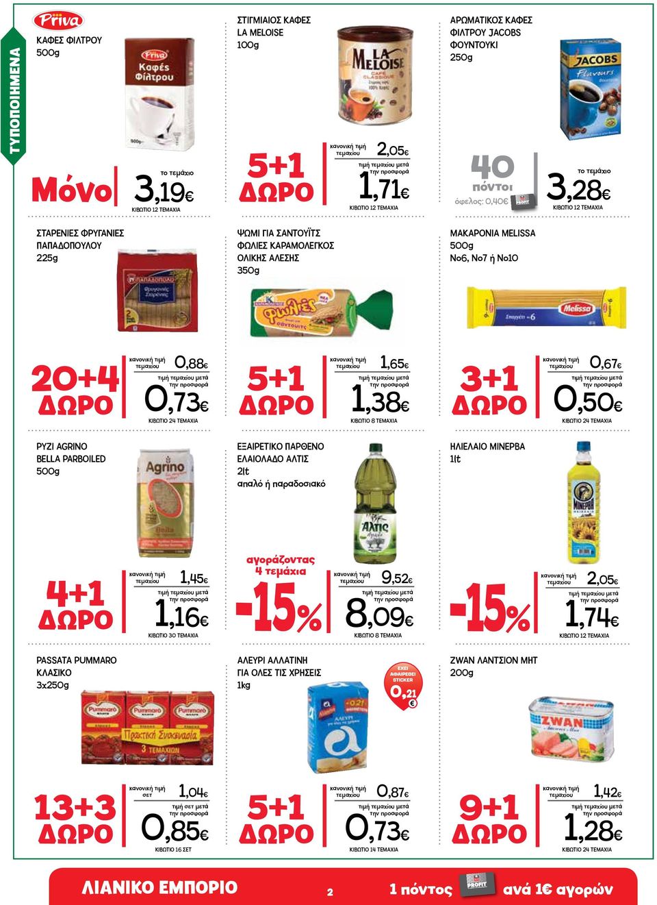 AGRINO BELLA PARBOILED 500g ΚΙΒΩΤΙΟ 24 TEMAXIA 5+1 τεμαχίου 1,65 ΔΩΡΟ 1,38 ΕΞΑΙΡΕΤΙΚΟ ΠΑΡΘΕΝΟ ΕΛΑΙΟΛΑΔΟ ΑΛΤΙΣ 2lt απαλό ή παραδοσιακό ΚΙΒΩΤΙΟ 8 TEMAXIA 3+1 τεμαχίου 0,67 ΔΩΡΟ 0,50 ΗΛΙΕΛΑΙΟ ΜΙΝΕΡΒΑ