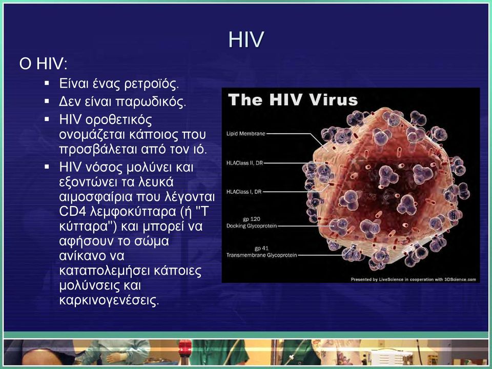HIV νόσος μολύνει και εξοντώνει τα λευκά αιμοσφαίρια που λέγονται CD4