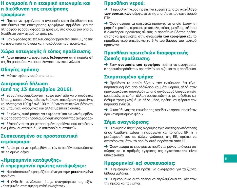 Χώρα καταγωγής ή τόπος προέλευσης: Αυτό πρέπει να εμφαίνεται, δεδομένου ότι η παράλειψή της θα μπορούσε να παραπλανήσει τον καταναλωτή. Οδηγίες χρήσης: Μόνον εφόσον αυτό απαιτείται.