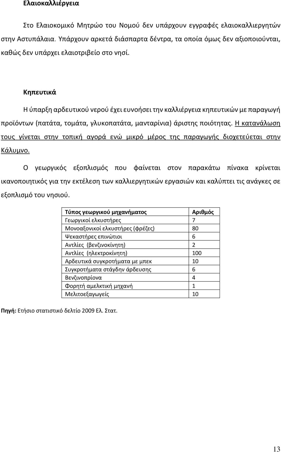 Κηπευτικά Η ύπαρξη αρδευτικού νερού έχει ευνοήσει την καλλιέργεια κηπευτικών με παραγωγή προϊόντων (πατάτα, τομάτα, γλυκοπατάτα, μανταρίνια) άριστης ποιότητας.