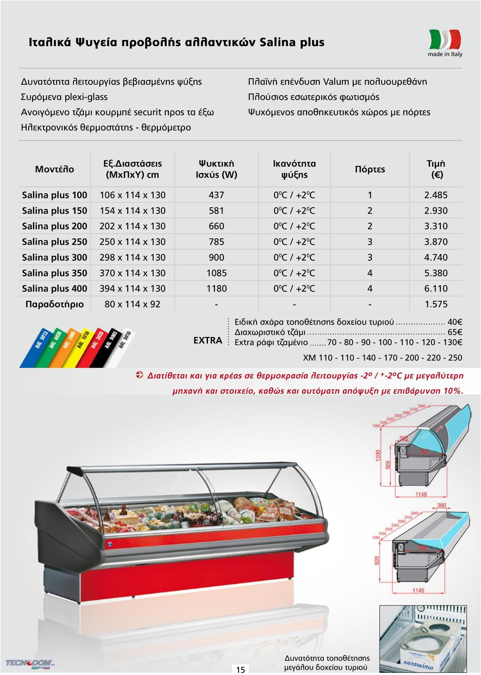 0 C / +2 0 C 1 2.485 Salina plus 150 154 x 114 x 130 581 0 0 C / +2 0 C 2 2.930 Salina plus 200 202 x 114 x 130 660 0 0 C / +2 0 C 2 3.310 Salina plus 250 250 x 114 x 130 785 0 0 C / +2 0 C 3 3.