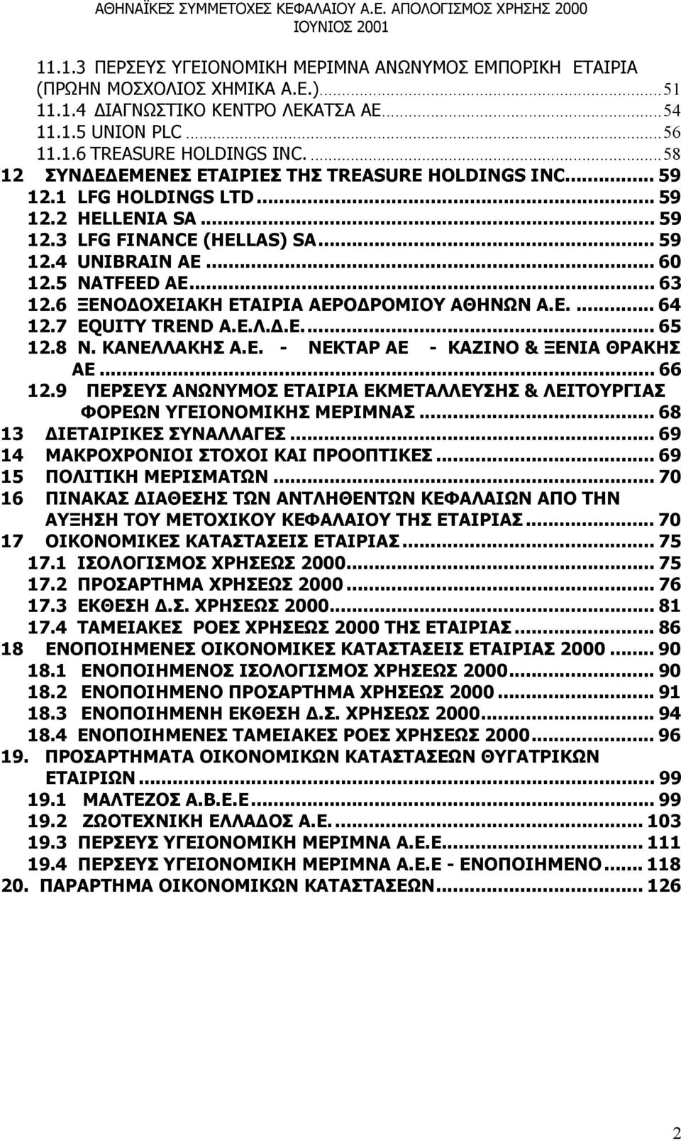 6 ΞΕΝΟ ΟΧΕΙΑΚΗ ΕΤΑΙΡΙΑ ΑΕΡΟ ΡΟΜΙΟΥ ΑΘΗΝΩΝ Α.Ε.... 64 12.7 EQUITY TREND Α.Ε.Λ..Ε... 65 12.8 Ν. ΚΑΝΕΛΛΑΚΗΣ Α.Ε. - ΝΕΚΤΑΡ ΑΕ - ΚΑΖΙΝΟ & ΞΕΝΙΑ ΘΡΑΚΗΣ ΑΕ... 66 12.