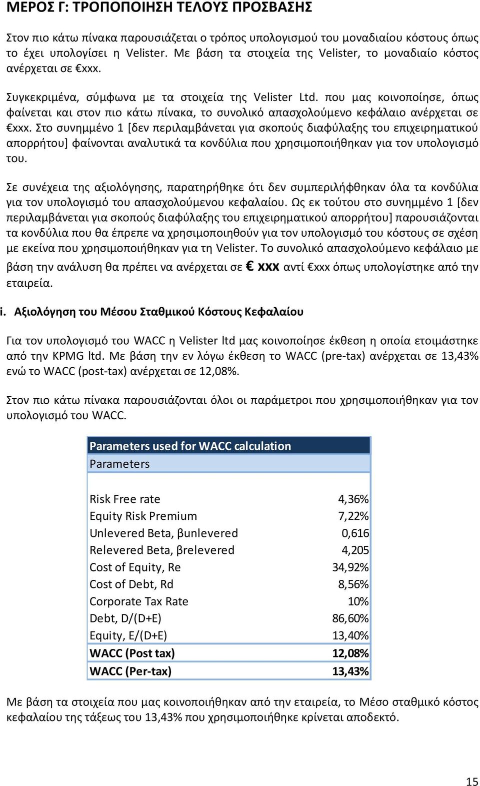 που μας κοινοποίησε, όπως φαίνεται και στον πιο κάτω πίνακα, το συνολικό απασχολούμενο κεφάλαιο ανέρχεται σε xxx.