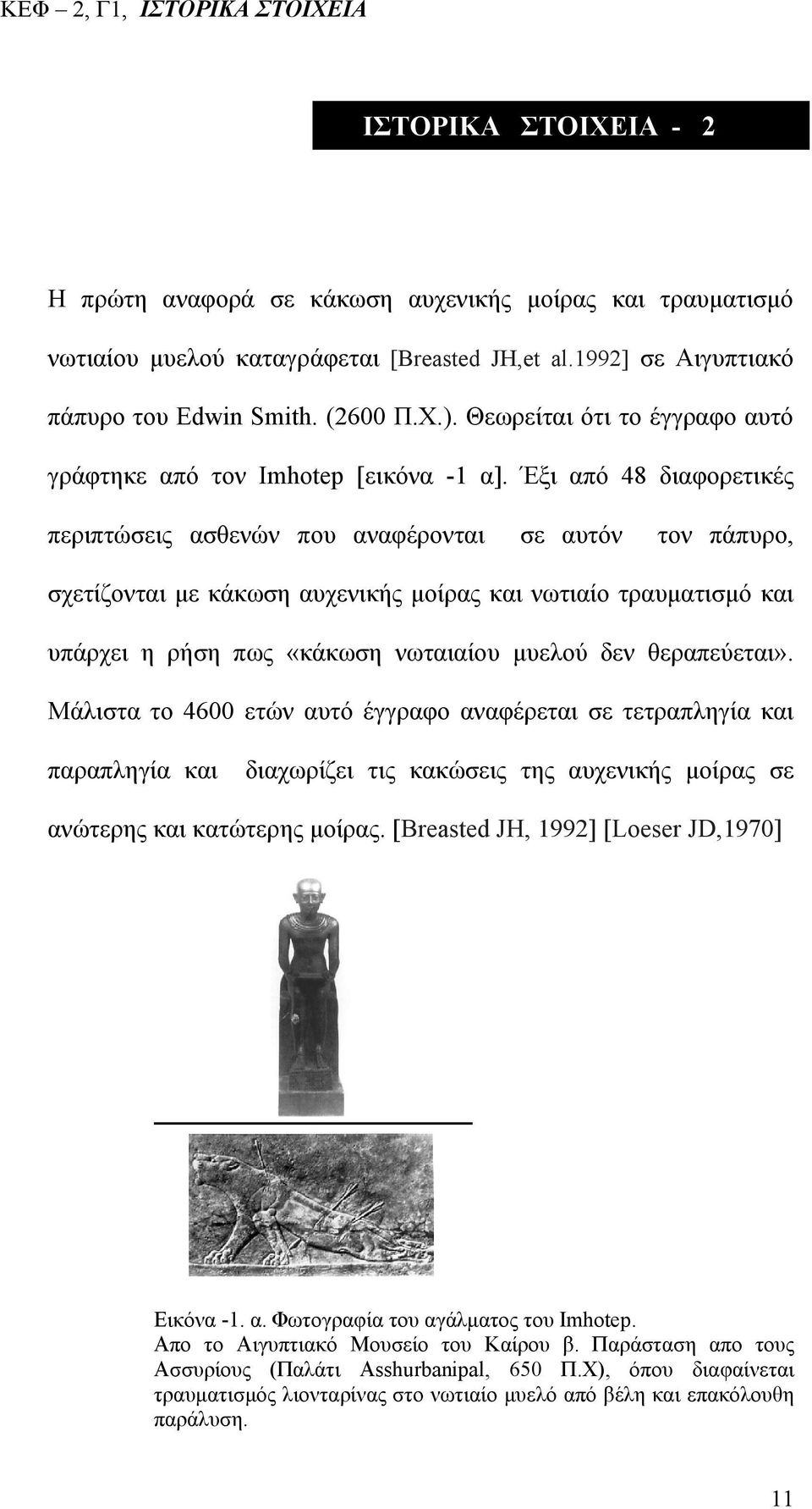 Έξι από 48 διαφορετικές περιπτώσεις ασθενών που αναφέρονται σε αυτόν τον πάπυρο, σχετίζονται με κάκωση αυχενικής μοίρας και νωτιαίο τραυματισμό και υπάρχει η ρήση πως «κάκωση νωταιαίου μυελού δεν