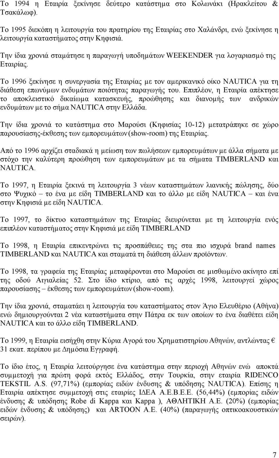 Την ίδια χρονιά σταµάτησε η παραγωγή υποδηµάτων WEEKENDER για λογαριασµό της Εταιρίας.