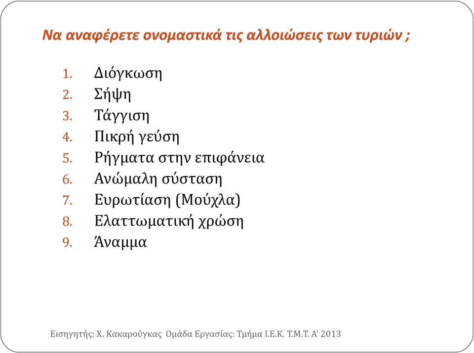 Πικρή γεύση 5. Ρήγματα στην επιφάνεια 6.