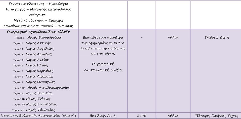 Κορινθίας Τόμος 8 Νομός Λακωνίας Τόμος 9 Νομός Μεσσηνίας Τόμος 10 Νομός Αιτωλοακαρνανίας Τόμος 11 Νομός Βοιωτίας Τόμος 12 Νομός Εύβοιας Τόμος 13 Νομός Ευρυτανίας Τόμος 14 Νομός