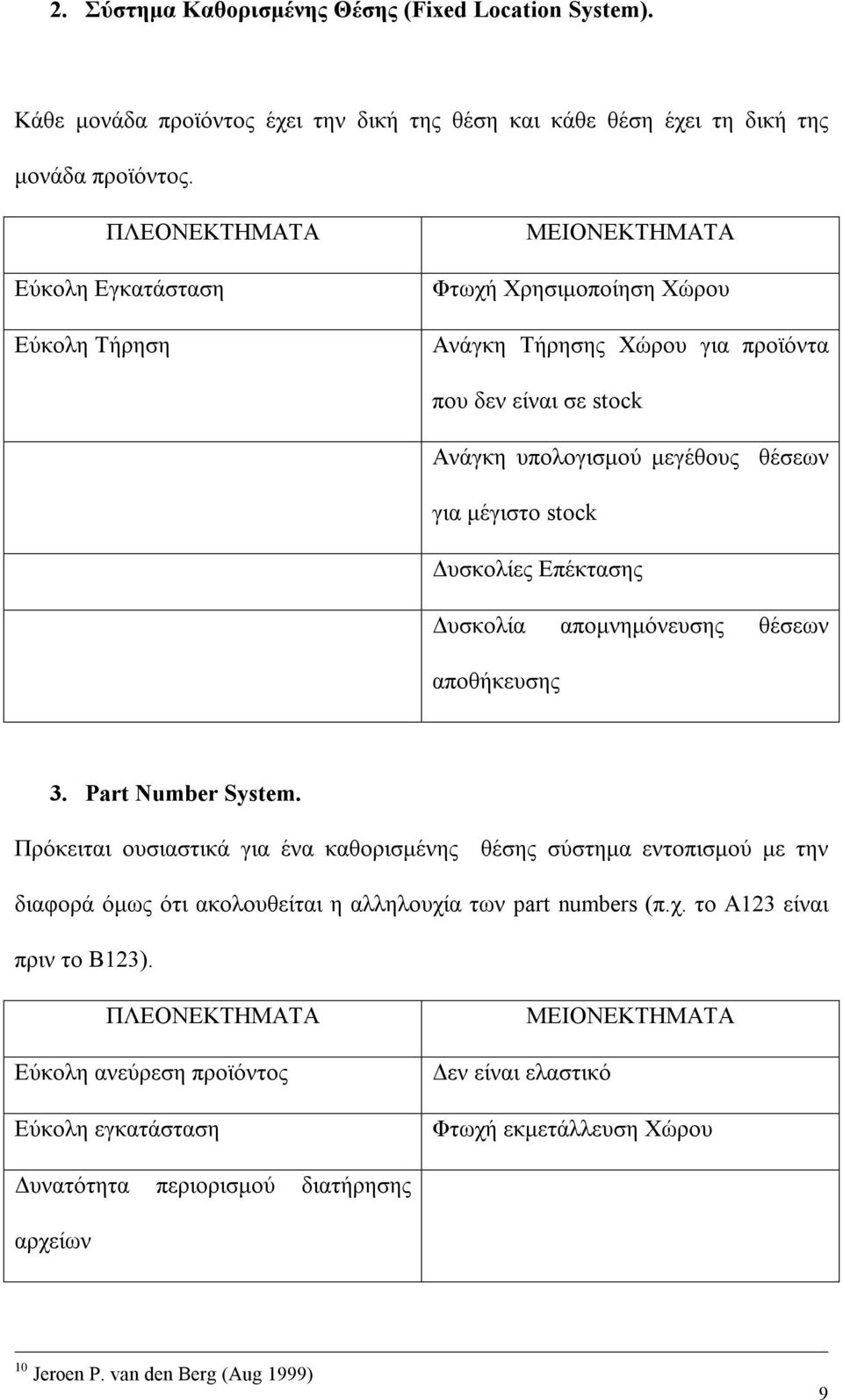 Δυσκολίες Επέκτασης Δυσκολία απομνημόνευσης θέσεων αποθήκευσης 3. Part Number System.