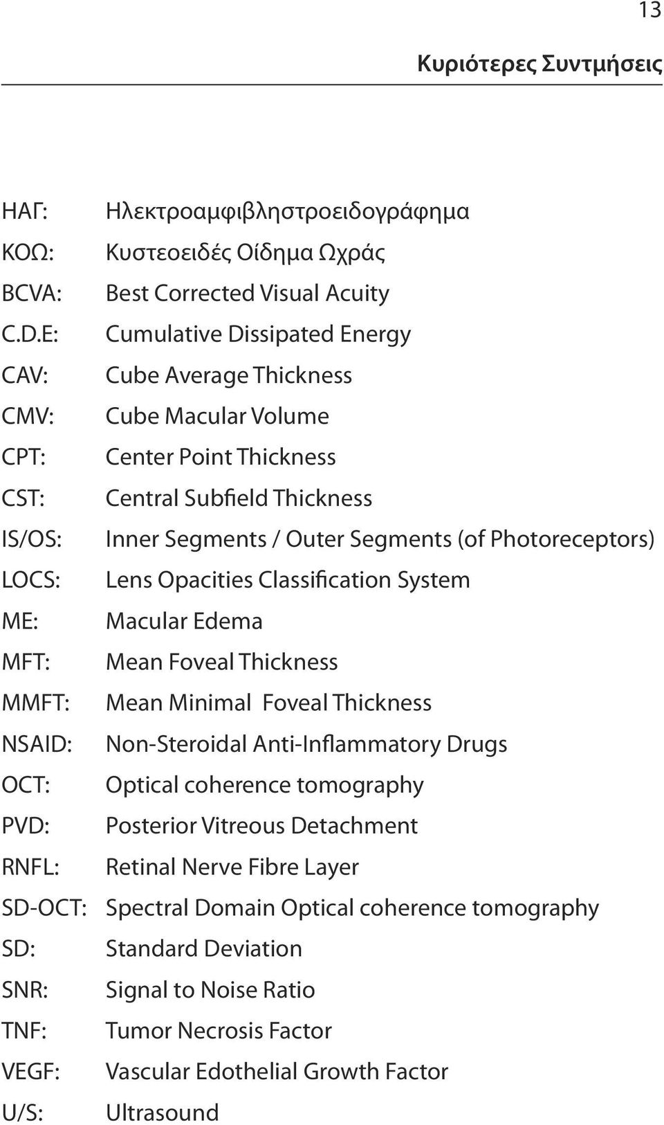 Photoreceptors) LOCS: Lens Opacities Classification System ΜΕ: Macular Edema MFT: Mean Foveal Thickness MMFT: Mean Minimal Foveal Thickness NSAID: Non-Steroidal Anti-Inflammatory Drugs OCT: