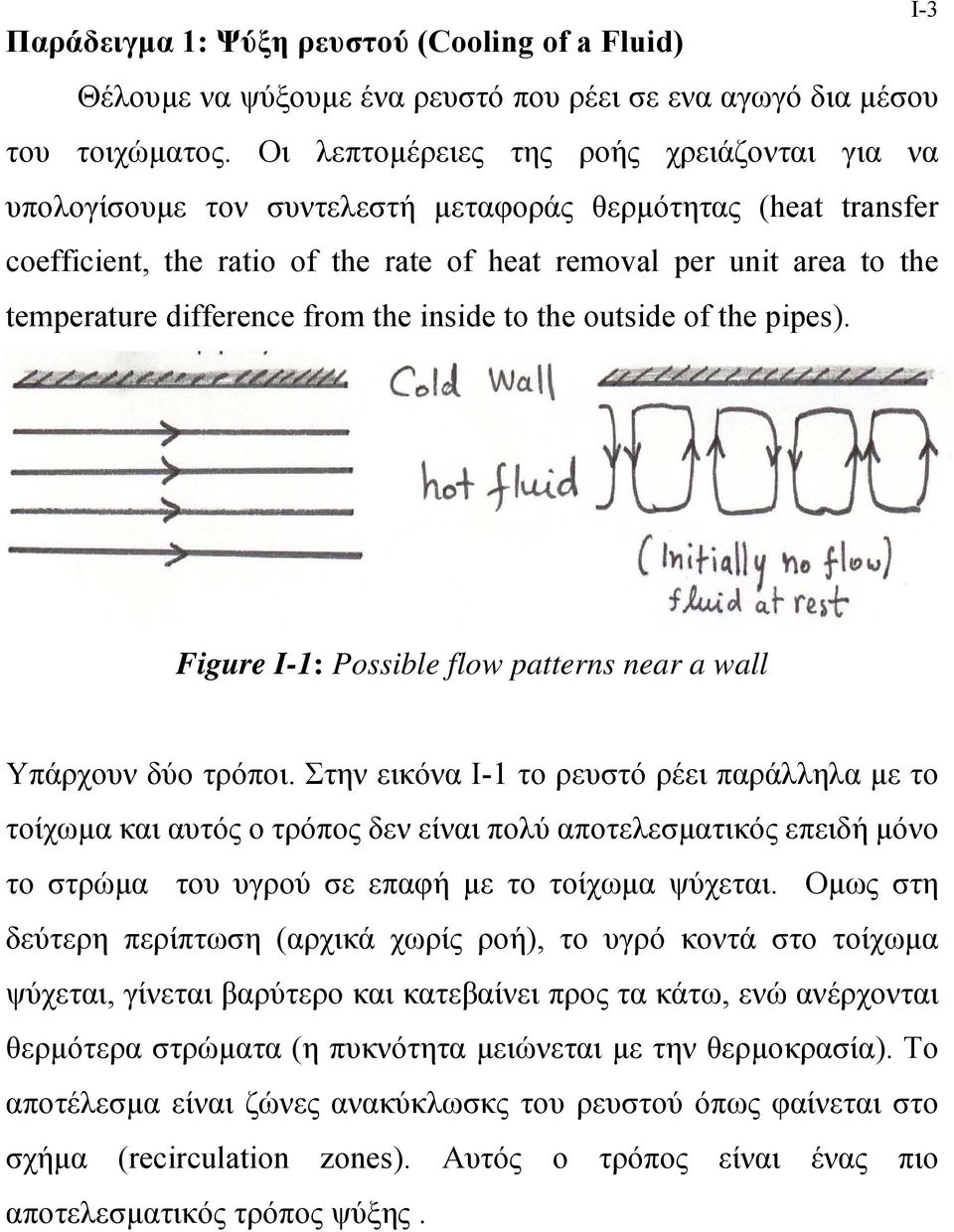 the inside to the outside of the pipes). I-3 Figure I-1: Possible flow patterns near a wall Υπάρχουν δύο ρόποι.