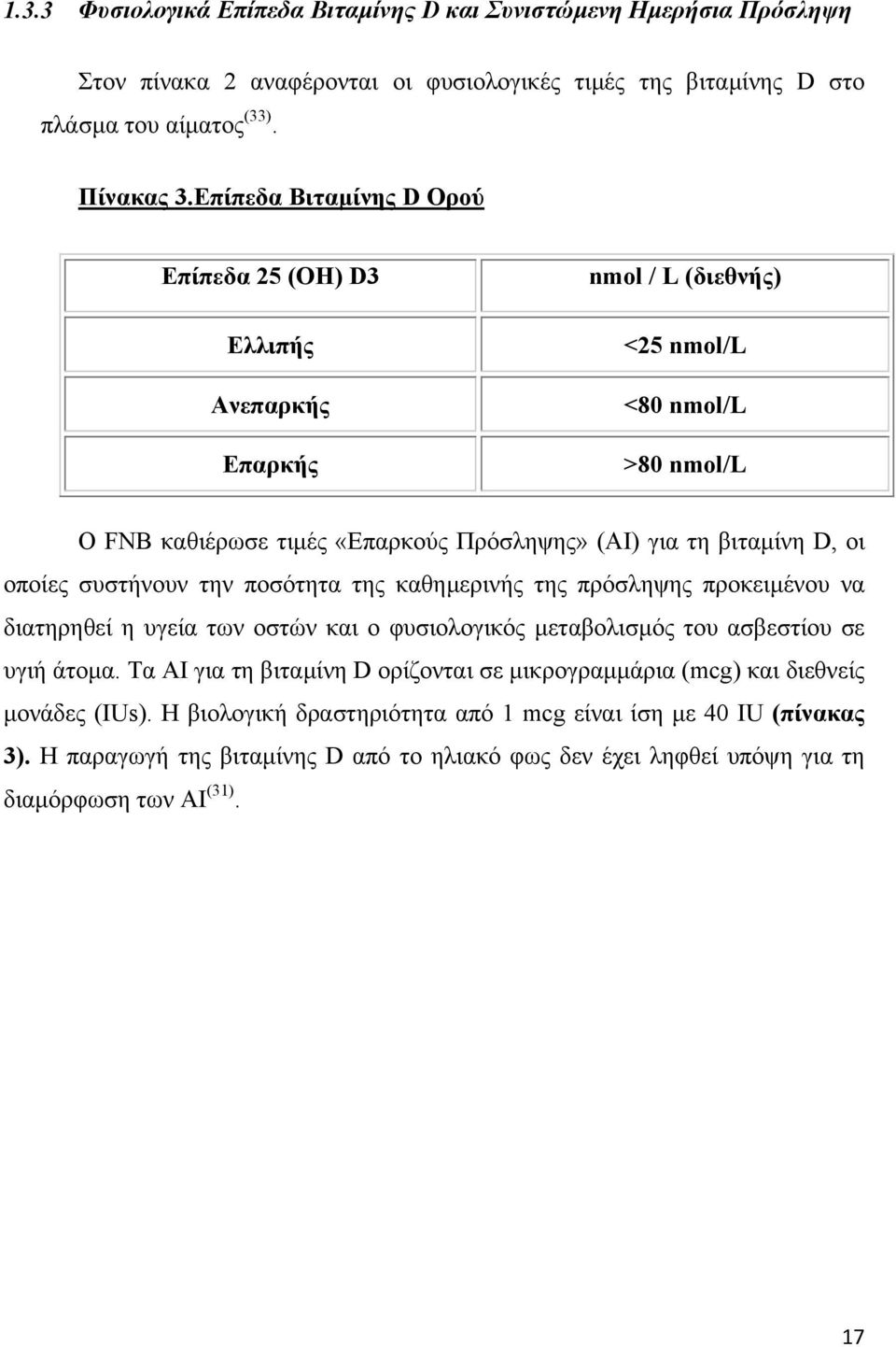 οποίες συστήνουν την ποσότητα της καθηµερινής της πρόσληψης προκειµένου να διατηρηθεί η υγεία των οστών και ο φυσιολογικός µεταβολισµός του ασβεστίου σε υγιή άτοµα.