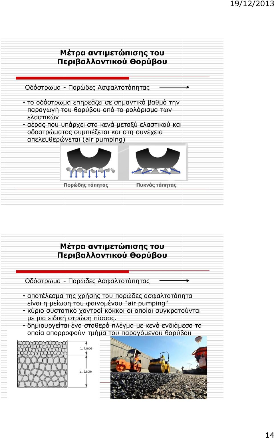 Οδόστρωμα - Πορώδες Ασφαλτοτάπητας αποτέλεσμα της χρήσης του πορώδες ασφαλτοτάπητα είναι η μείωση του φαινομένου ''air pumping'' κύριο συστατικό