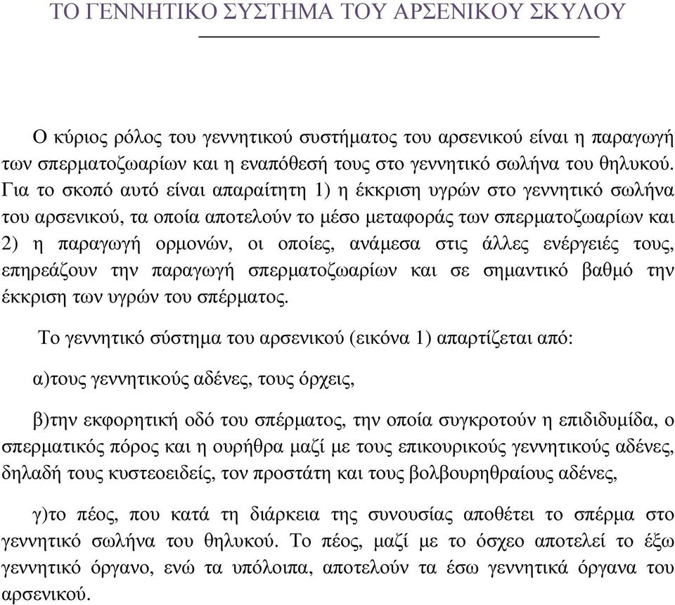 άλλες ενέργειές τους, επηρεάζουν την παραγωγή σπερµατοζωαρίων και σε σηµαντικό βαθµό την έκκριση των υγρών του σπέρµατος.