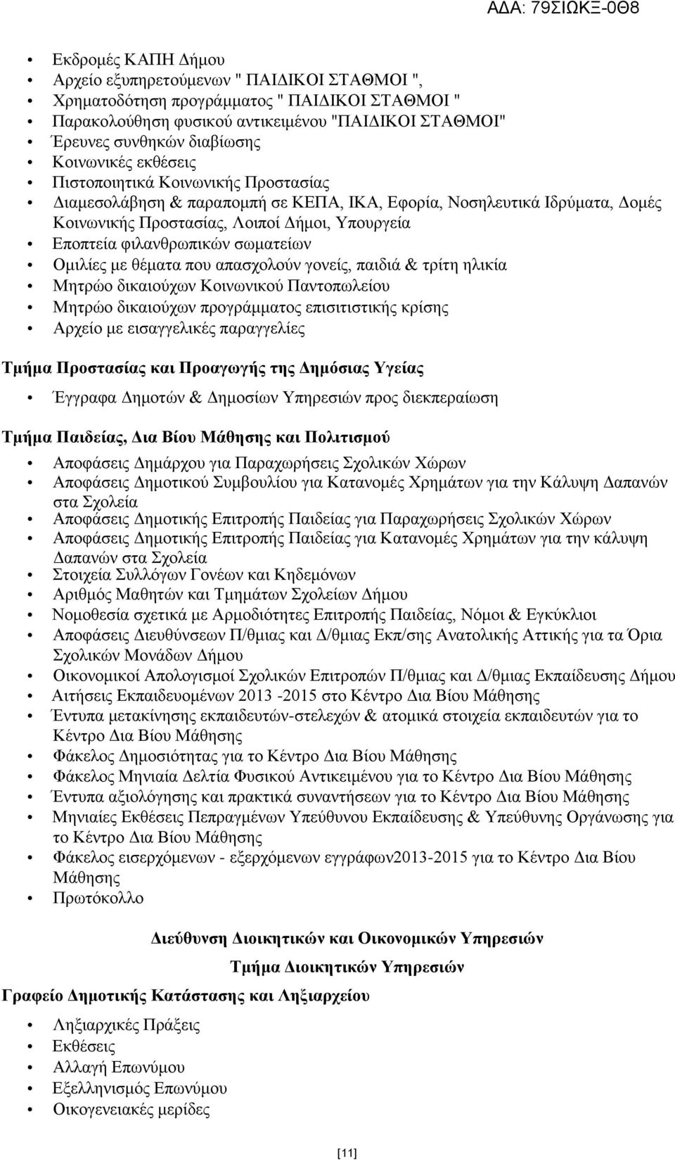 φιλανθρωπικών σωματείων Ομιλίες με θέματα που απασχολούν γονείς, παιδιά & τρίτη ηλικία Μητρώο δικαιούχων Κοινωνικού Παντοπωλείου Μητρώο δικαιούχων προγράμματος επισιτιστικής κρίσης Αρχείο με