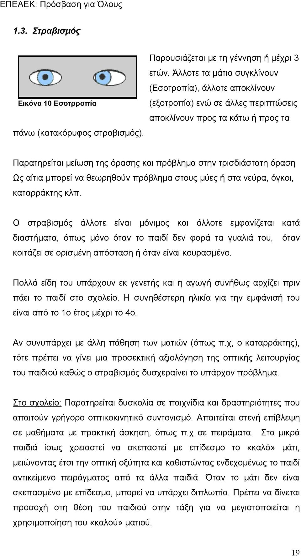 αίτια μπορεί να θεωρηθούν πρόβλημα στους μύες ή στα νεύρα, όγκοι, καταρράκτης κλπ.