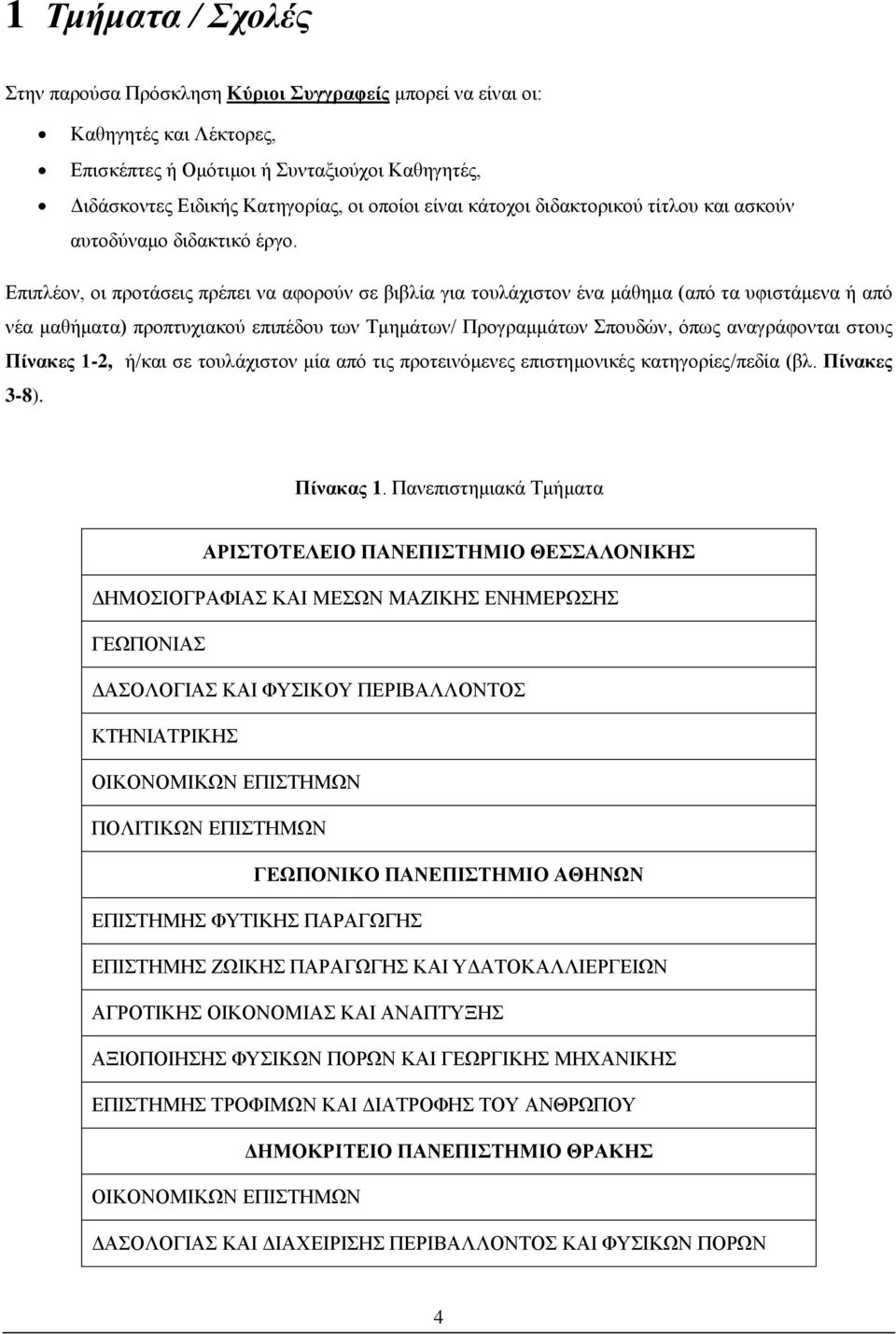 Επιπλέον, οι προτάσεις πρέπει να αφορούν σε βιβλία για τουλάχιστον ένα μάθημα (από τα υφιστάμενα ή από νέα μαθήματα) προπτυχιακού επιπέδου των Τμημάτων/ Προγραμμάτων Σπουδών, όπως αναγράφονται στους