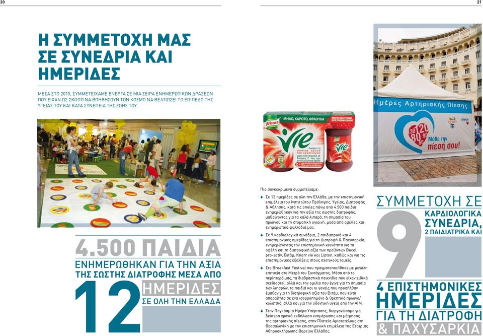 Πιο συγκεκριμένα συμμετείχαμε: Σε 12 ημερίδες σε όλη την Ελλάδα, με την επιστημονική επιμέλεια του Ινστιτούτου Πρόληψης, Υγείας, Διατροφής & Άθλησης, κατά τις οποίες πάνω από 4.