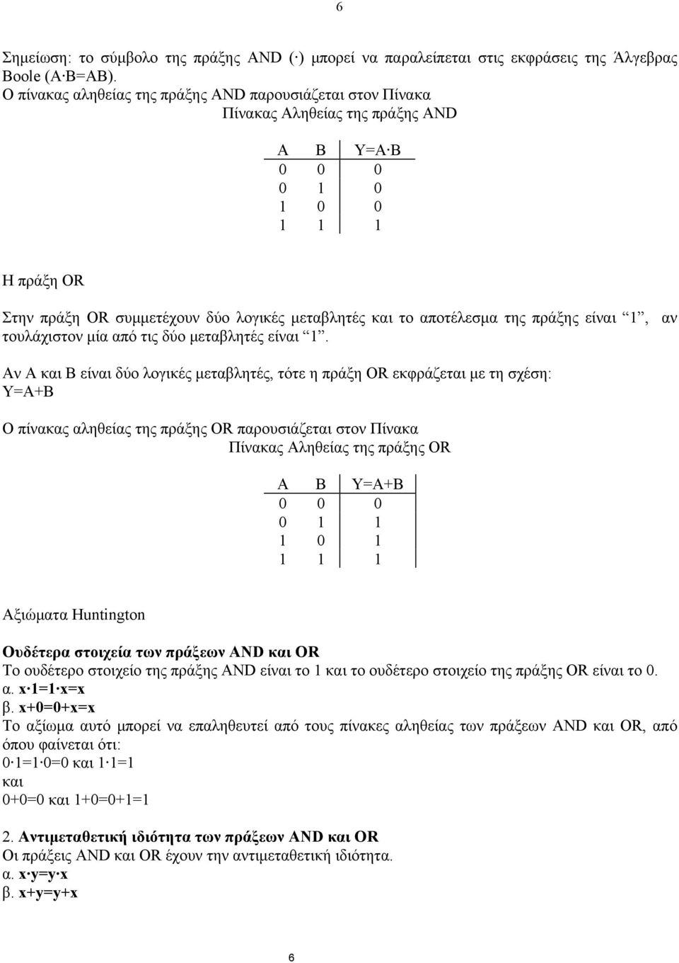 αποτέλεσμα της πράξης είναι 1, αν τουλάχιστον μία από τις δύο μεταβλητές είναι 1.