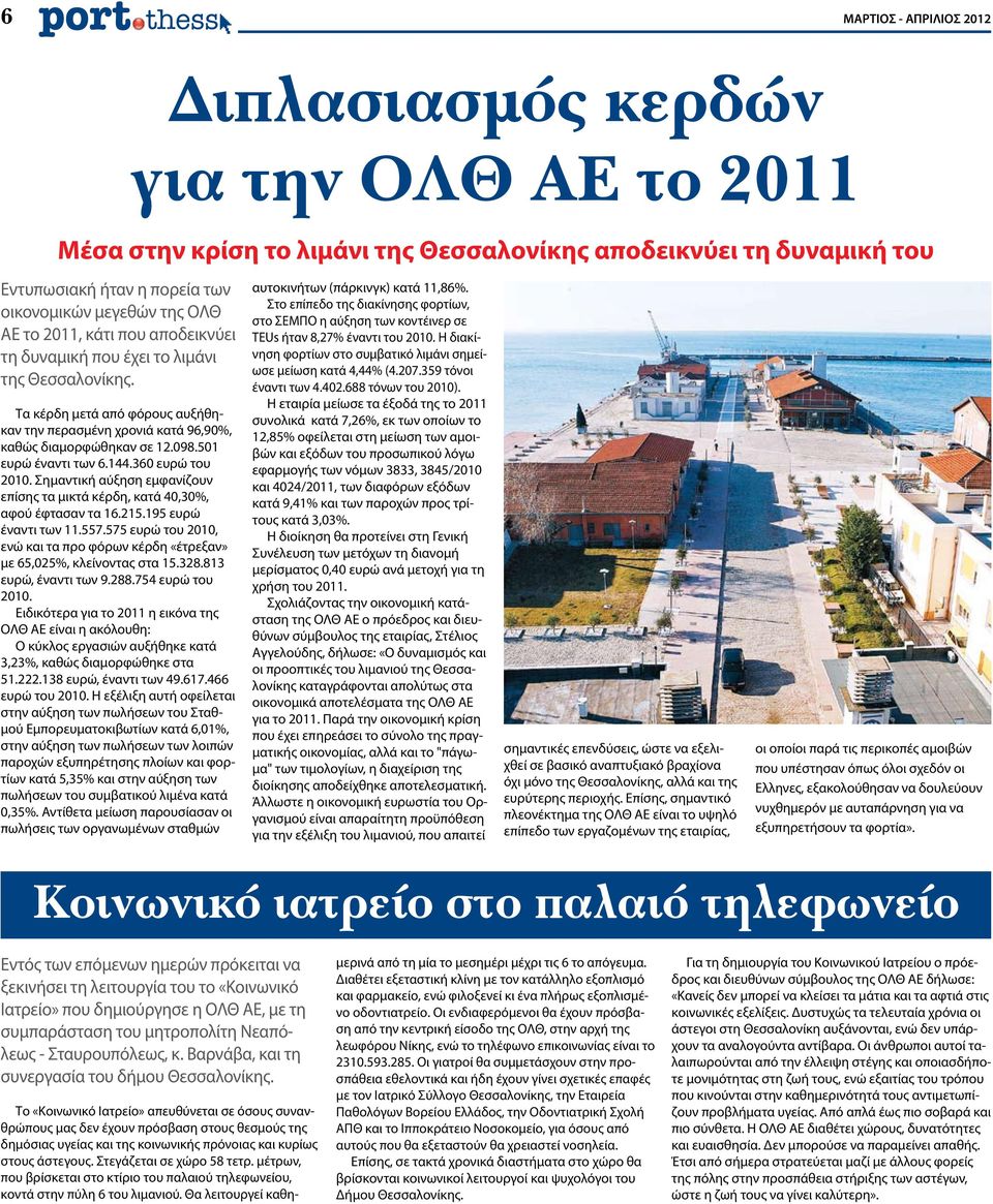 501 ευρώ έναντι των 6.144.360 ευρώ του 2010. Σημαντική αύξηση εμφανίζουν επίσης τα μικτά κέρδη, κατά 40,30%, αφού έφτασαν τα 16.215.195 ευρώ έναντι των 11.557.