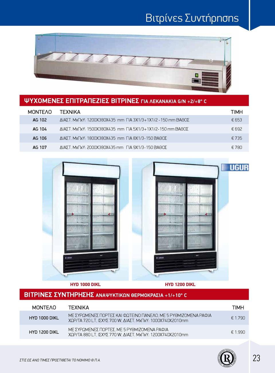 MxΠxY: 2000Χ380Χ435 mm ΓΙΑ 9Χ1/3-150 ΒΑΘΟΣ 780 HYD 1000 DIKL HYD 1200 DIKL BITPINEΣ ΣYNTHPHΣHΣ ANAΨYKTIKΩN ΘEPMOKPAΣIA +1/+10 C HYD 1000 DΙKL ME ΣΥΡΩMENEΣ ΠΟΡΤΕΣ ΚΑΙ ΦΩTEINO ΠANEΛO,