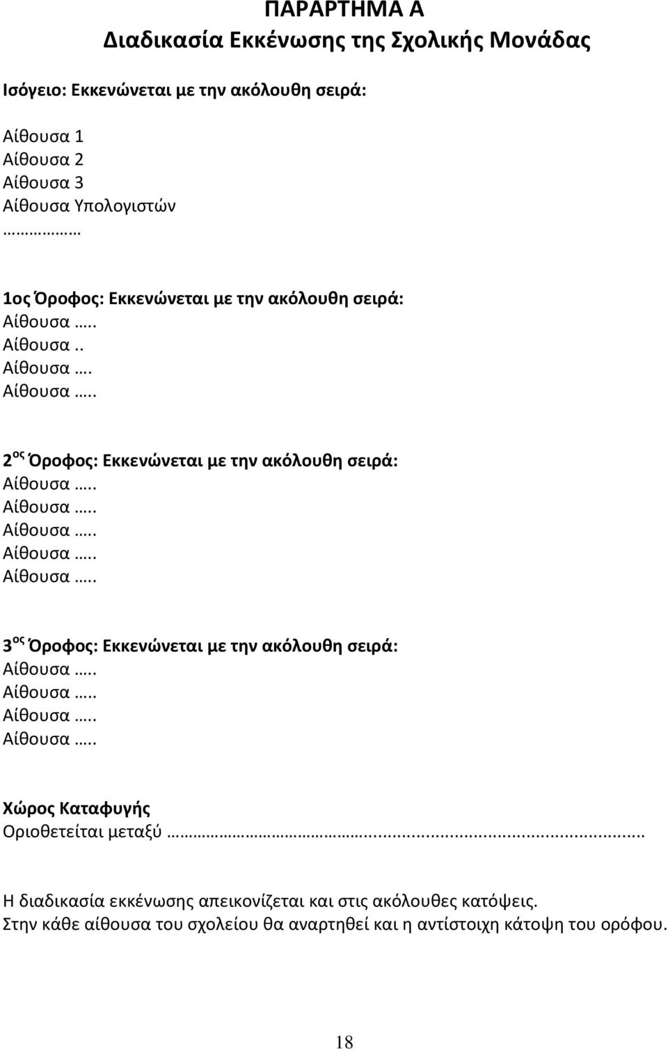 . Αίθουσα.. Αίθουσα.. Αίθουσα.. Χώρος Καταφυγής Οριοθετείται μεταξύ... Η διαδικασία εκκένωσης απεικονίζεται και στις ακόλουθες κατόψεις.