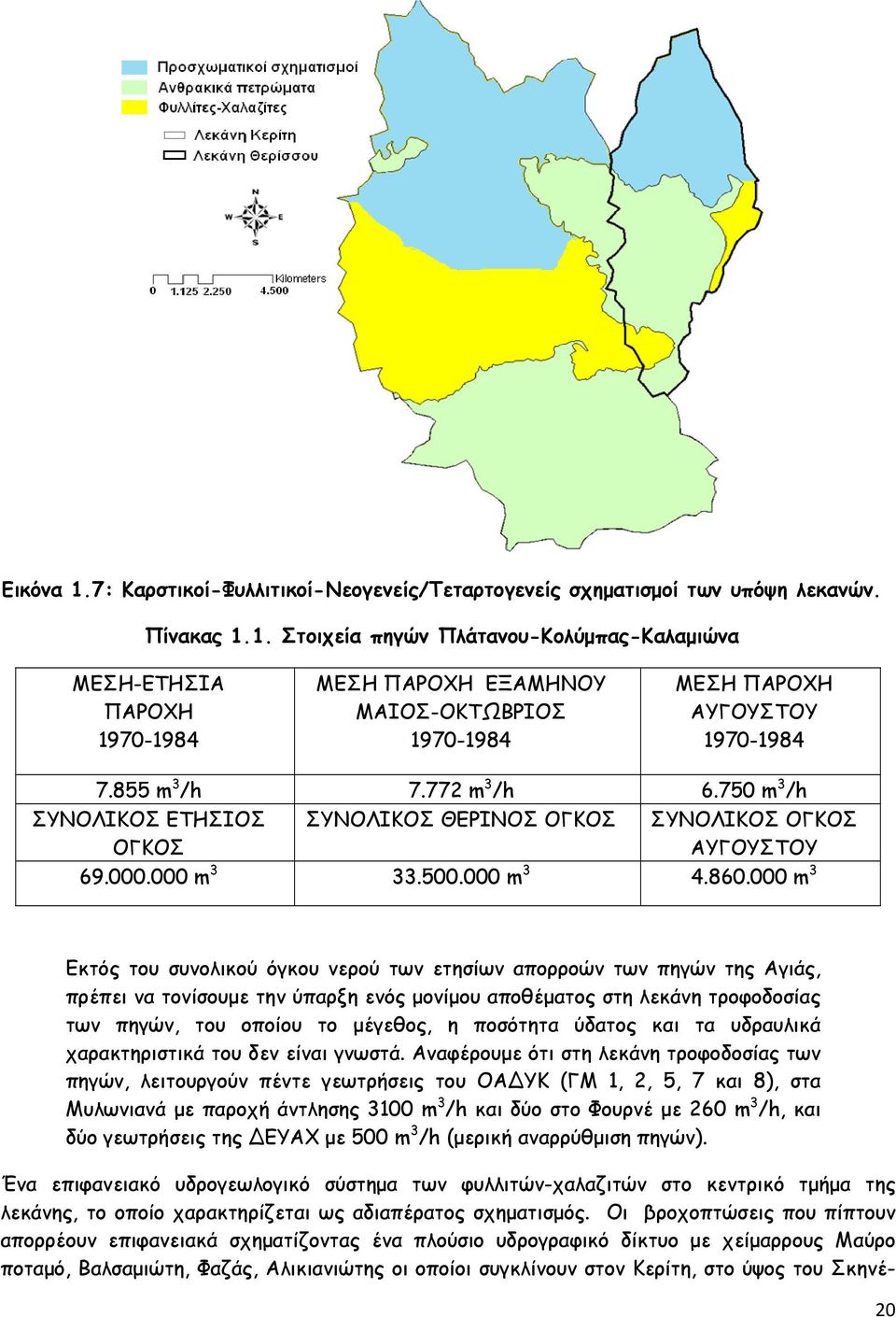 000 m 3 Εκτός του συνολικού όγκου νερού των ετησίων απορροών των πηγών της Αγιάς, πρέπει να τονίσουμε την ύπαρξη ενός μονίμου αποθέματος στη λεκάνη τροφοδοσίας των πηγών, του οποίου το μέγεθος, η