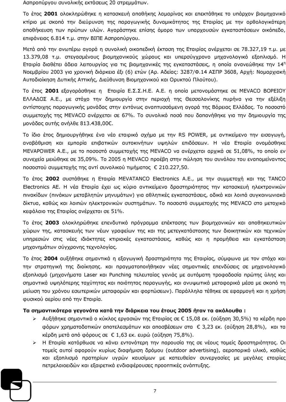 αποθήκευση των πρώτων υλών. Αγοράστηκε επίσης όμορο των υπαρχουσών εγκαταστάσεων οικόπεδο, επιφάνειας 6.814 τ.μ. στην ΒΙΠΕ Ασπροπύργου.