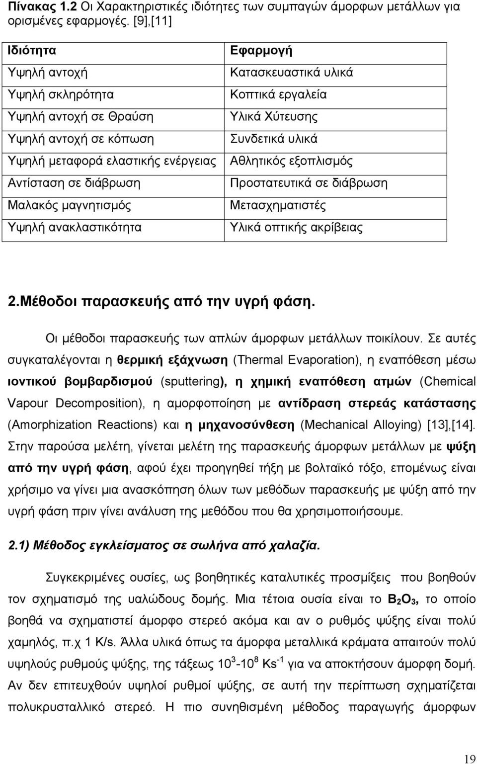 Εφαρµογή Κατασκευαστικά υλικά Κοπτικά εργαλεία Υλικά Χύτευσης Συνδετικά υλικά Αθλητικός εξοπλισµός Προστατευτικά σε διάβρωση Μετασχηµατιστές Υλικά οπτικής ακρίβειας 2.