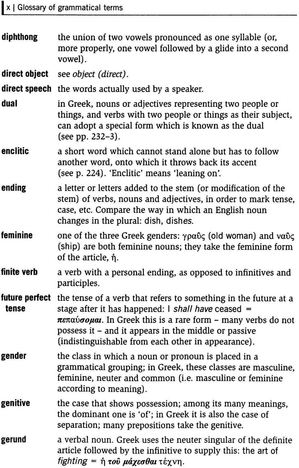 dual enclitic ending feminine finite verb in Greek, nouns or adjectives representing two people or things, and verbs with two people or things as their subject, can adopt a special form which is