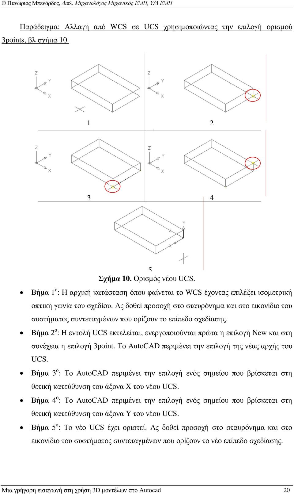 Ας δοθεί προσοχή στο σταυρόνηµα και στο εικονίδιο του συστήµατος συντεταγµένων που ορίζουν το επίπεδο σχεδίασης.